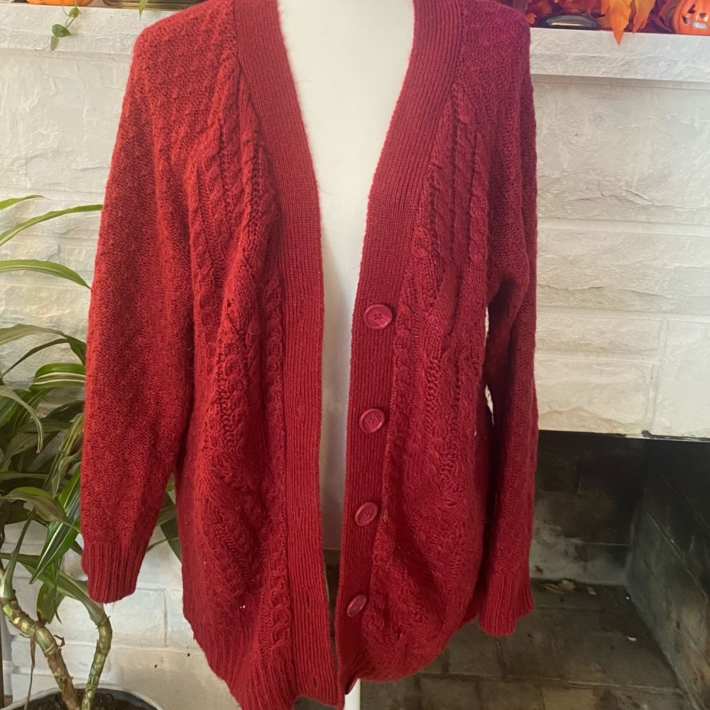 Red cable knit XL button cardigan